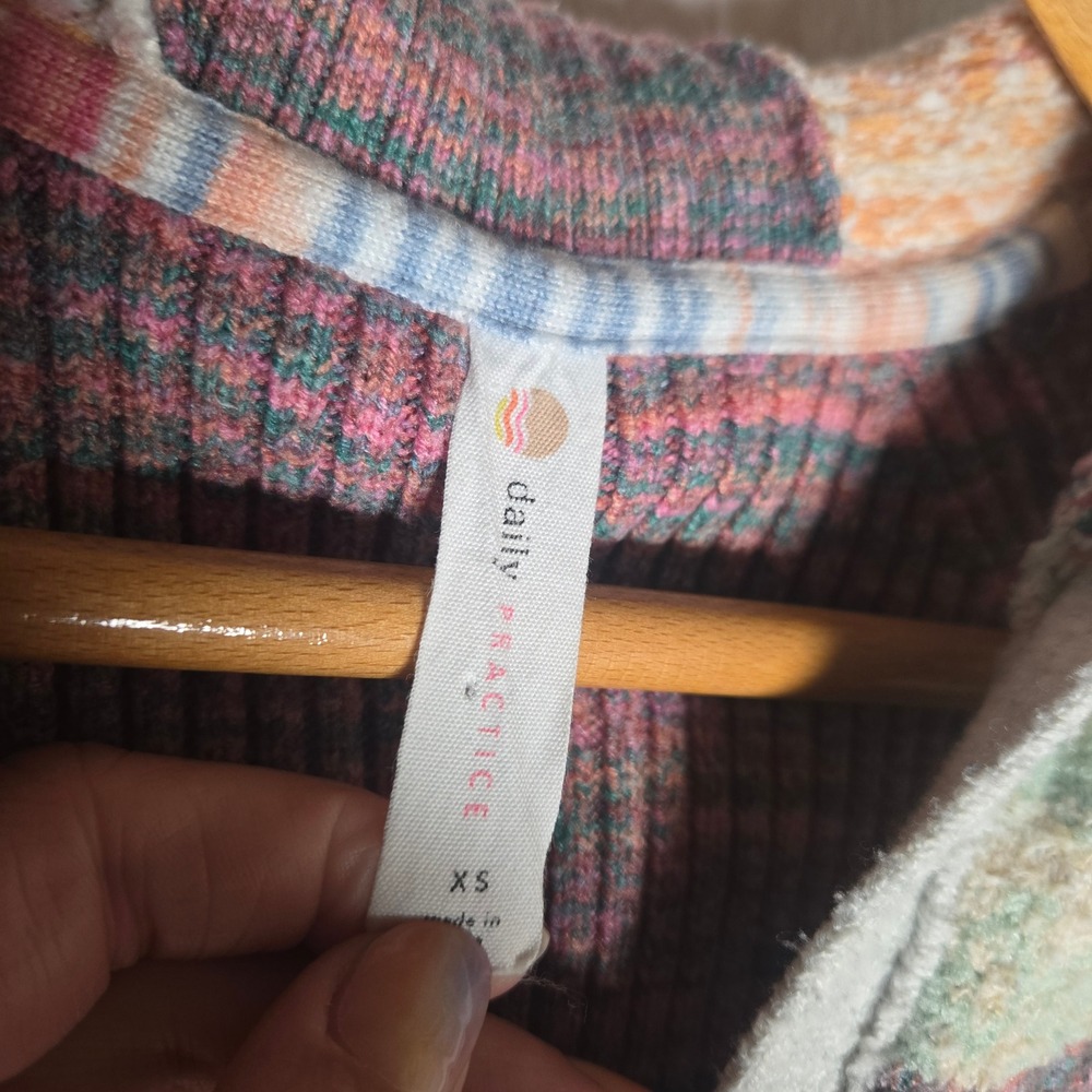Daily Practice Anthropologie XS Cropped Fair Isle Knit Hoodie Sweater Hippie - Picture 3 of 6